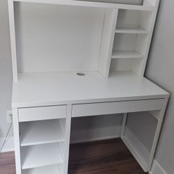 White Ikea Desk With Hutch (Micke)