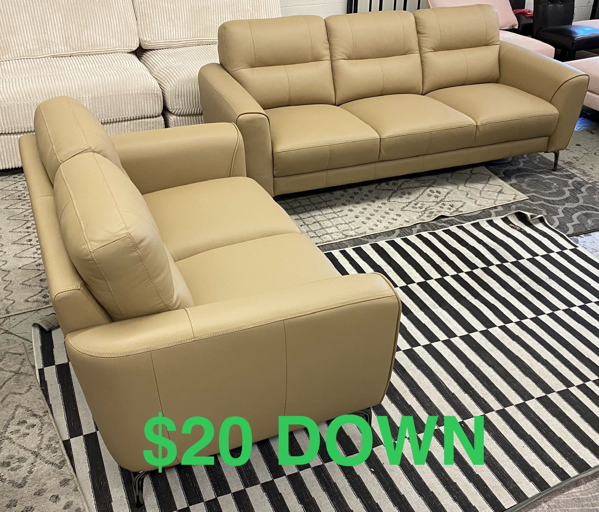 New Top Grain Leather Sofa Set (Finance and Delivery)