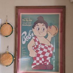 Picture -Large Bob's Big Boy Poster 👦 Pic In Oak Frame. From Closed Big Restaurant.