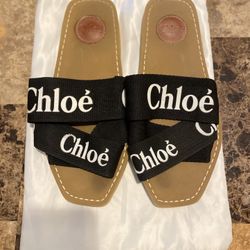 Chloe Woody Slide Strap Canvas Logo Woman's Sandals Made in Italy Size 40 & Bag