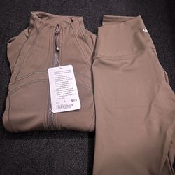 Lululemon Brown Full-zip Jacket And Leggings Set Size 4