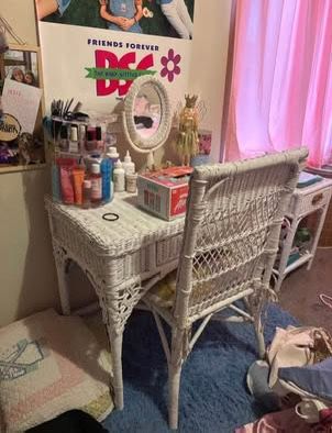 Vintage Wicker Rattan Vanity Desk with Mirror