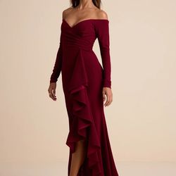 Lulus wine red ruffle gown Size [S]