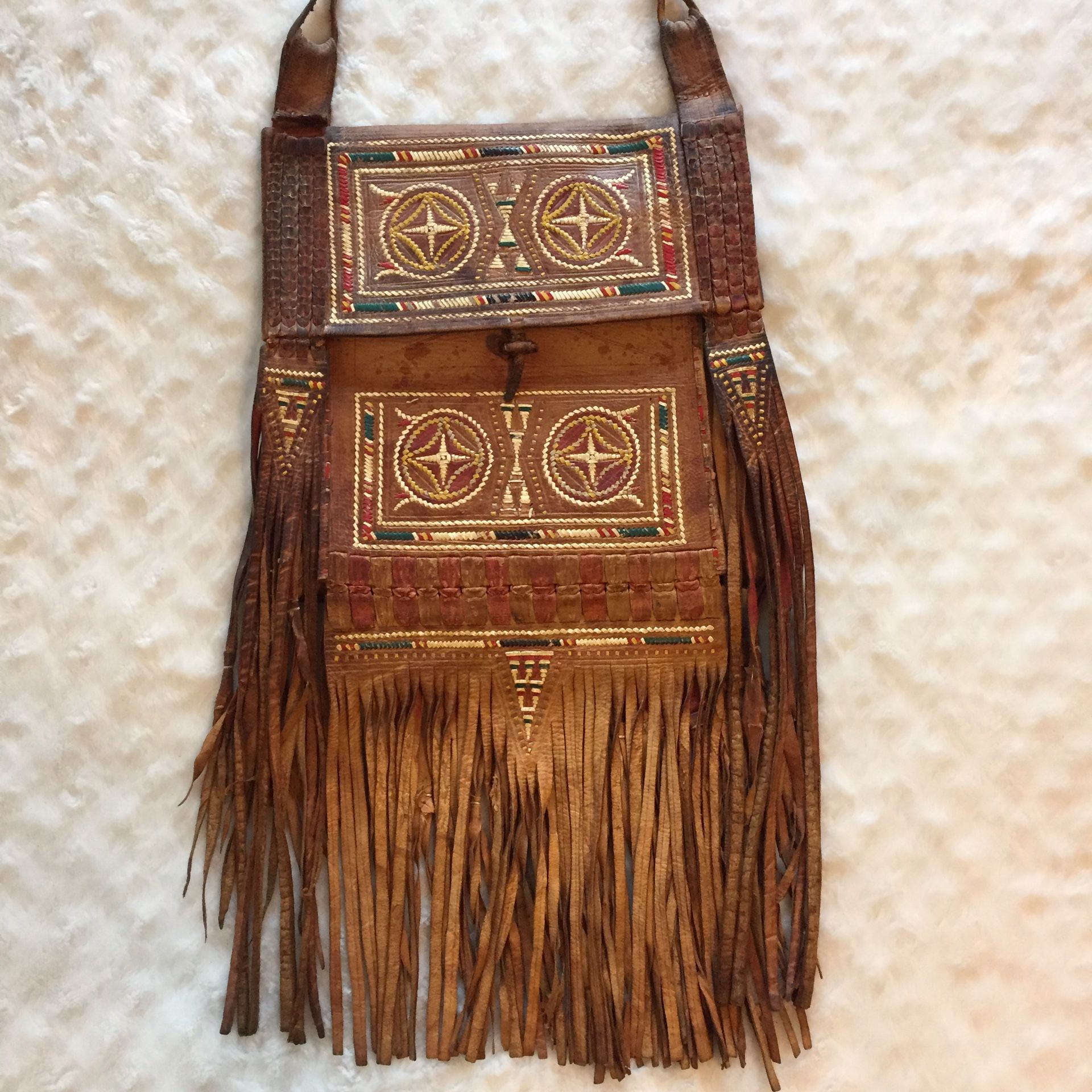 Vintage Leather Fringe Crossbody Messenger Bag