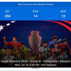 For sale, two tickets for COPA AMERICA VENEZUELA VS MEXICO 🇲🇽 SOFI STADIUM 