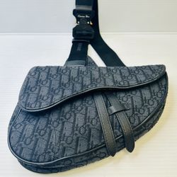 2022 Men’s Dior Black Oblique Jacquard Saddle Bag