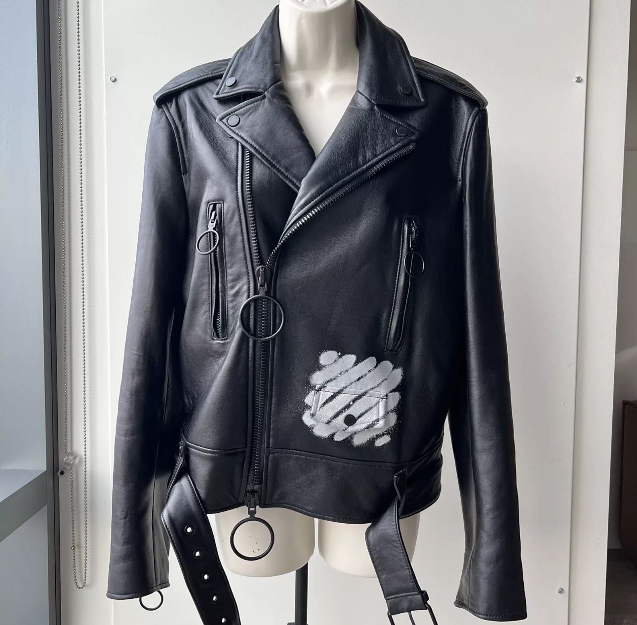 $3550 OFF WHITE LEATHER MOTORCYCLE JACKET