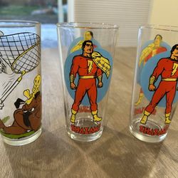 3 1976 Vintage Glass Cups- Shazam & Tweety Bird