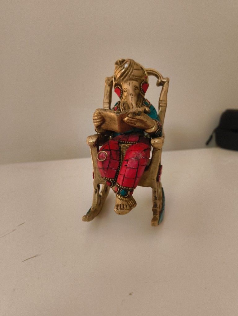 Rocking Chair Hindu God Ganesh Bronze Statue