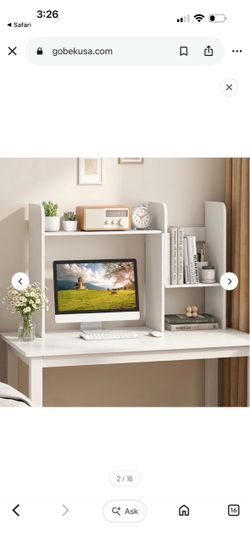 White Desktop Bookshelf Organizer Riser