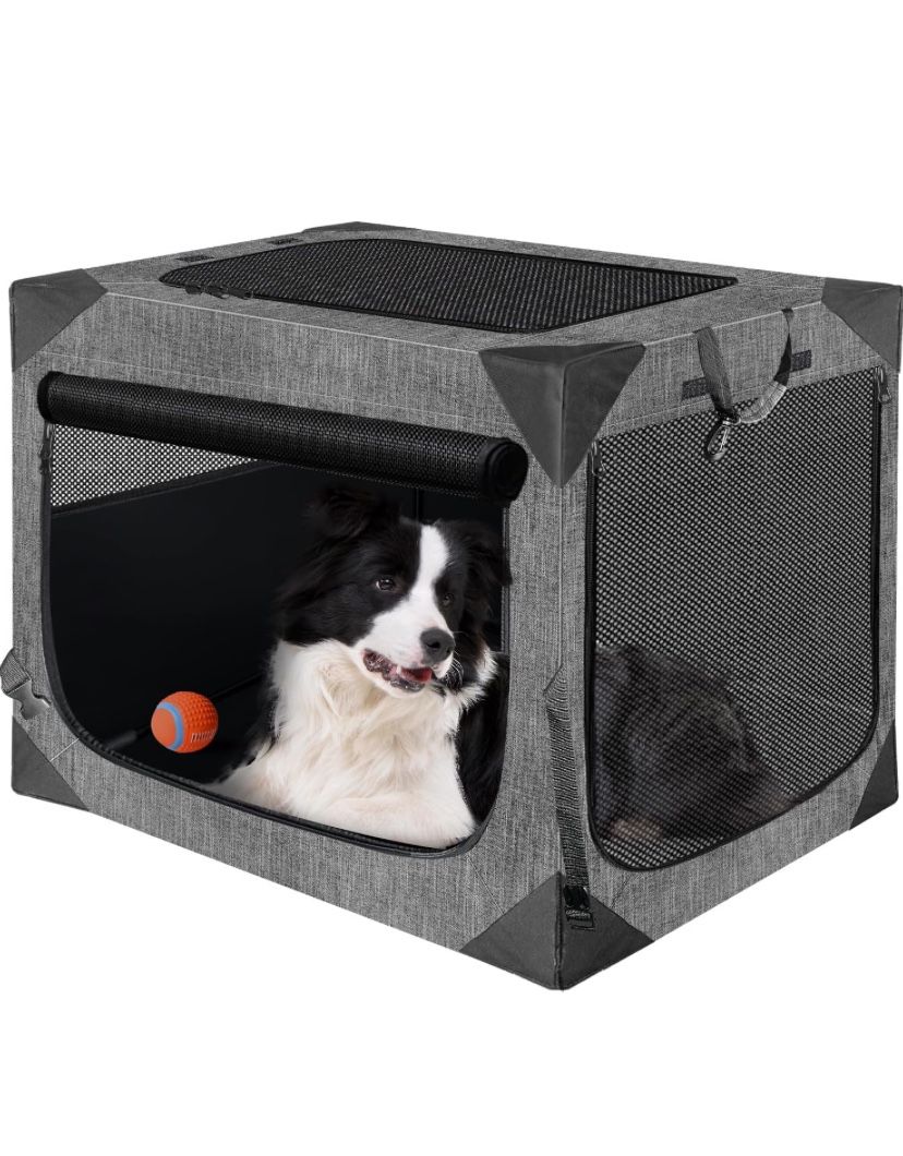 Collapsible Soft Dog Crate, Large (36" x 25" x 25") – Portable Indoor/Outdoor Pet Kennel, Chew-Proof Mesh, 3-Year Warranty, Dark Gray