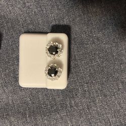 Moissanite On Sterling Silver Earrings Surrounding Onyx Gemstone