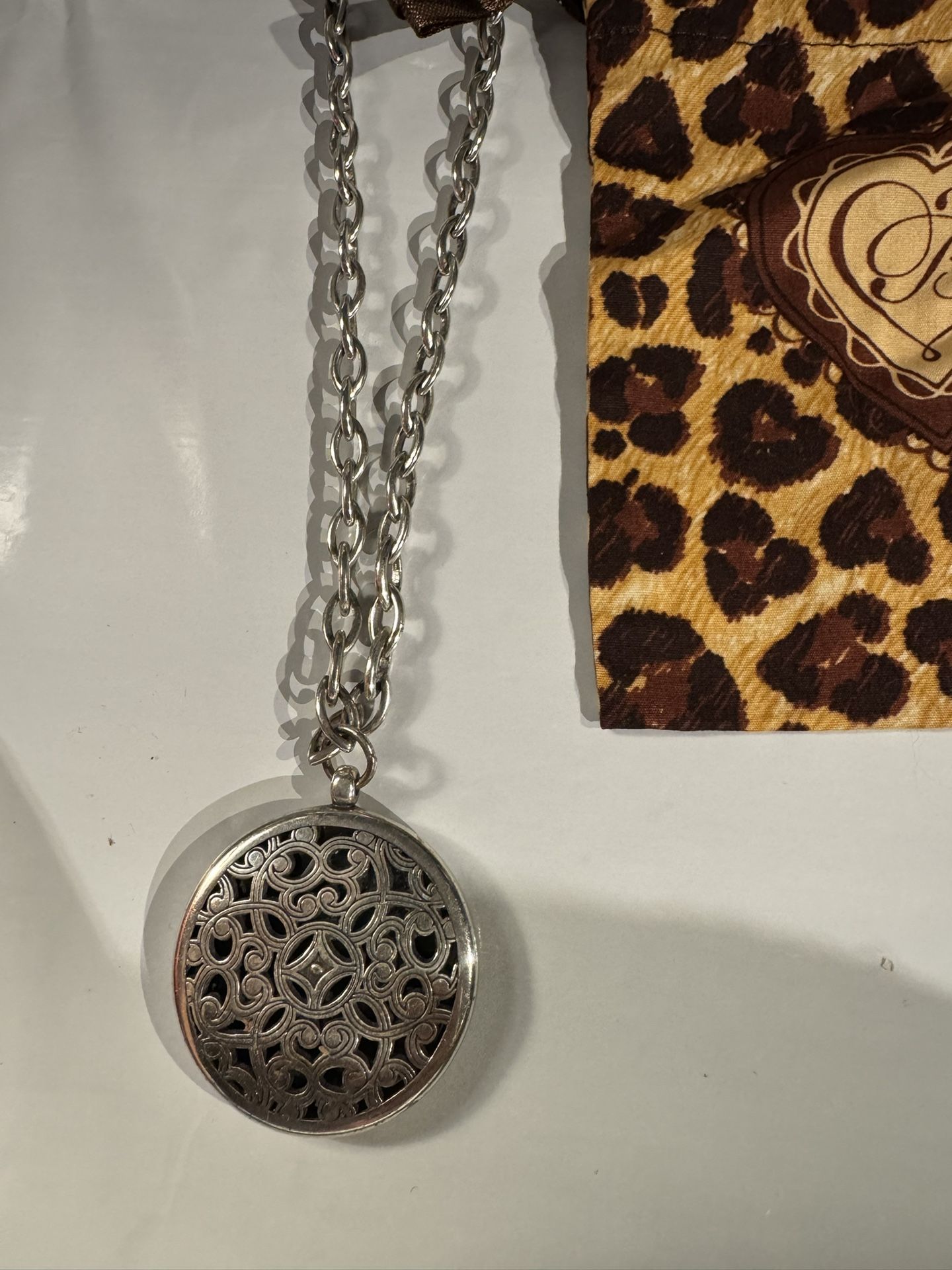 Brighton Silver Tone Chain Serendipity Round Medallion Necklace with pouch 