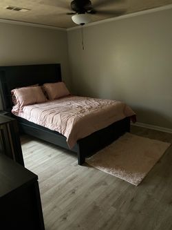 Black Wood Queen Bed Frame with Headboard