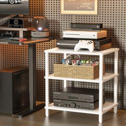 3-Tier AV Media Player Stand, white Stereo Cabinet. White 