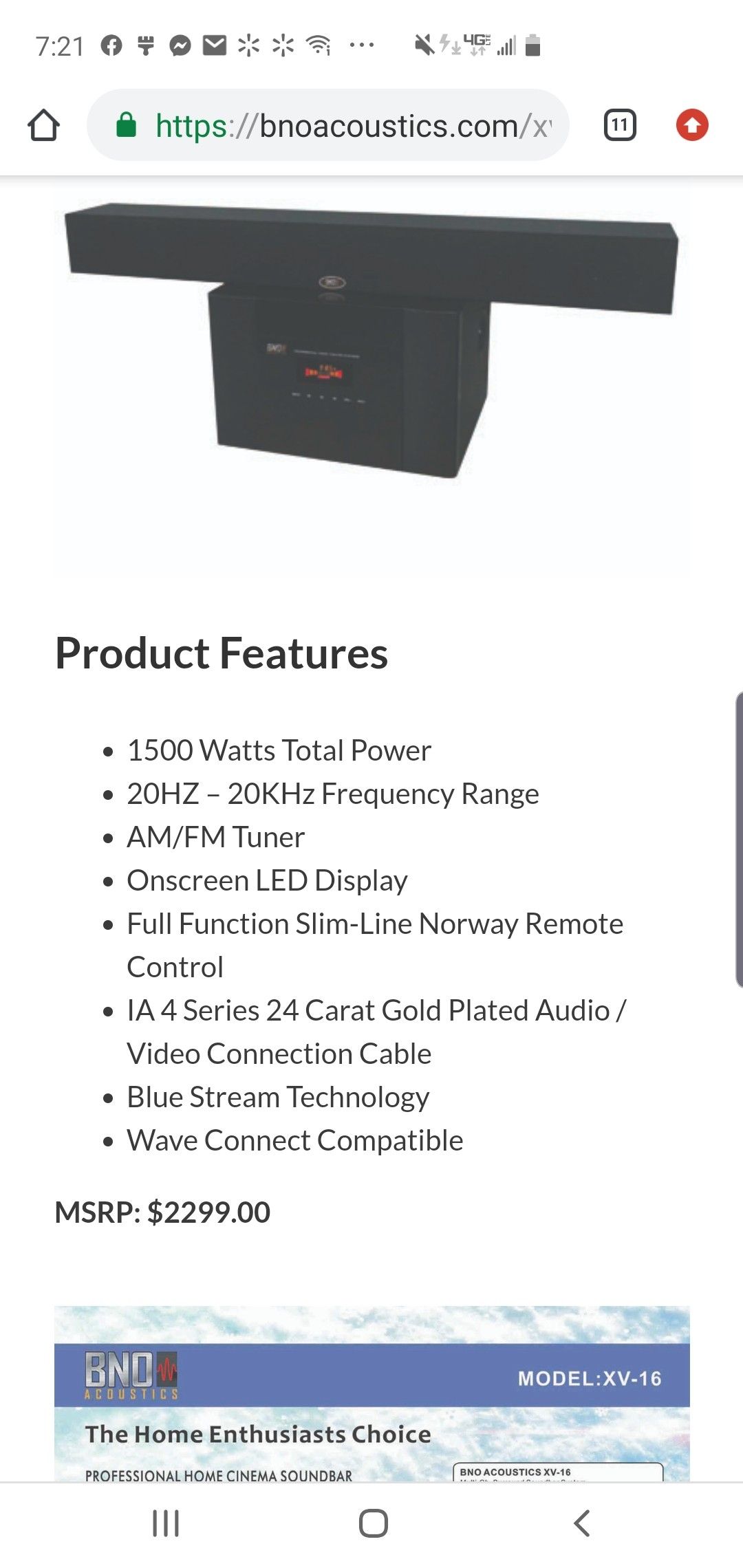 Bno acoustics xv-16 soundbar and sub