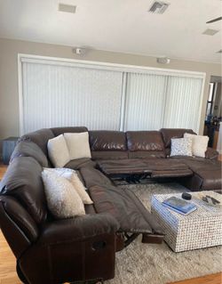 Brown Leather Reclining Sectional Sofa with Chaise - DELIVERY INCLUDED