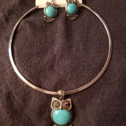 Silver Owl Jewelry Set (Necklace & Earrings)