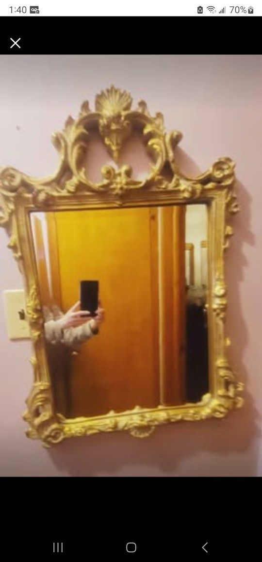 MCM Beveled Mirror Gold Scroll Wall Hollywood Regency Rococo Style