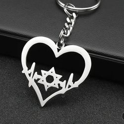 STAINLESS STEEL FOREVER WEAR HEART STAR OF DAVID  JUDAIC KEYCHAIN