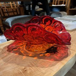 Vintage Large Moon & Stars Amberina Banana Dish