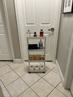 New Beige Skinny Tall Rolling Cart ( accessories not included )