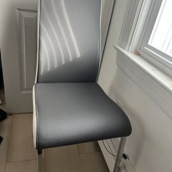 Set of 4 Nora Modern Faux Leather Dining Chairs Gray/White: Faux Leather Upholstered, Metal Frame