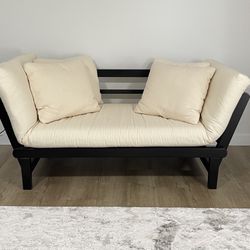  Espresso Wood Studio Day Sofa — Convertible with Drop-Down Sides, Excellent Condition