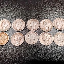 Mercury Dimes 90% silver : 10 coin lot