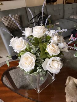 White Rose and Lavender Floral Arrangement