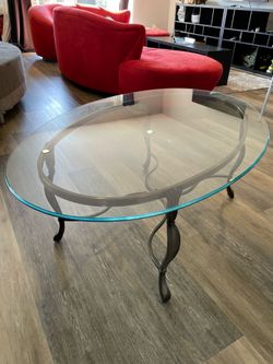 Hollywood Regency Oval Glass Coffee Table