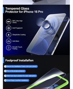 Tempered Glass Screen Protector and Lens protector for iPhone 16 Pro
