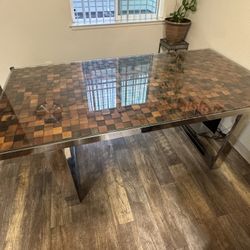 Dining Table/ Stainless steel, Wood, Glass  And 3 Chairs 