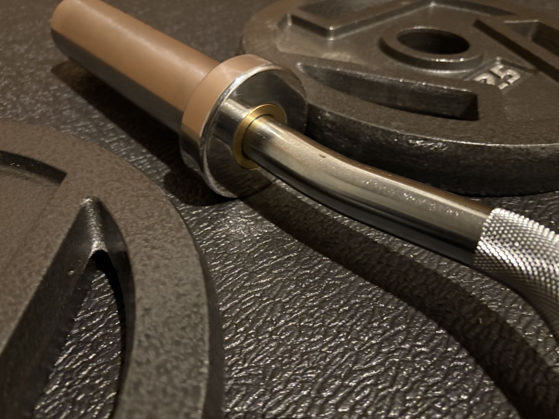 BRAND NEW Olympic Curl Bar With Cooper Bearings & Cast Iron Weight Plates: 25#, 10#, 5 and 2.5# (105 pounds)