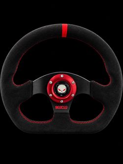 Sparco Suede Flat-Bottom Steering Wheel + Evo 9 Hub Adapter — Never Installed