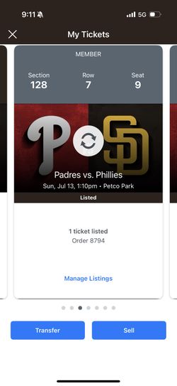 5 Padres Tickets vs Philly 7/13. LF Home run fence