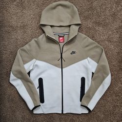 Beige And White Nike Tech Fleece Zip Up
