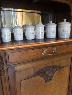 Antique French Enamelware Kitchens Cannister Set