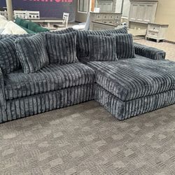 Big Soft Grey Corduroy Sectional Couch