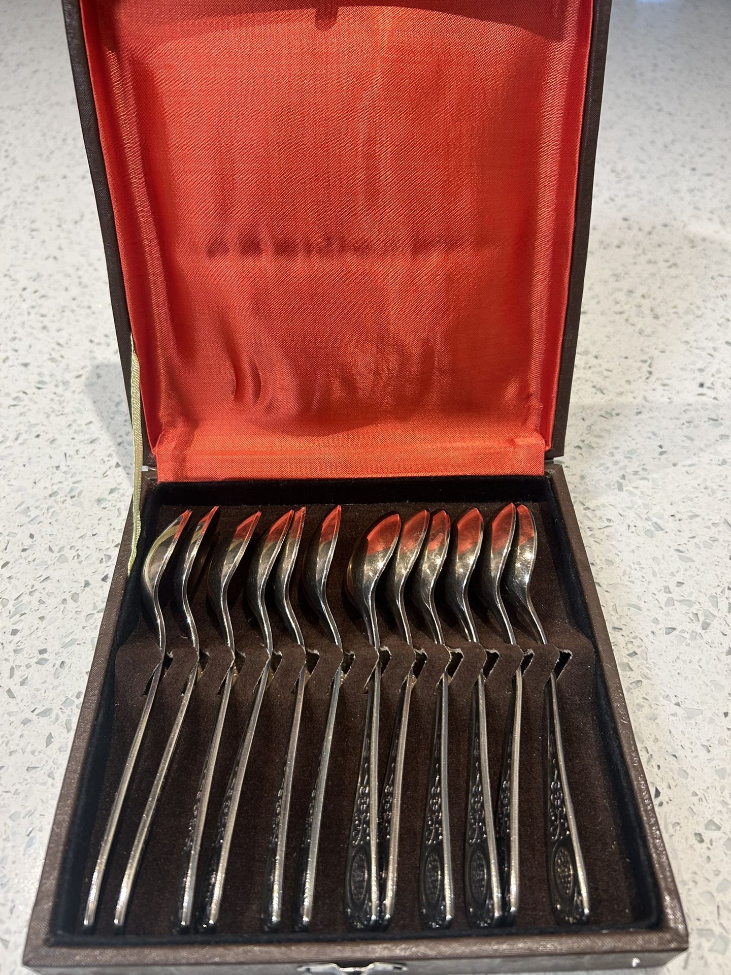 Vintage 1960 Set Of 12 Tea/Coffee Spoons. MHЦ .L 5.7 In.  With Two Layers Silver-Gold Coating Fully Gold Plated. European Quality. Great Present . 