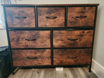 Rustic 7-Drawer Dresser with Metal Frame