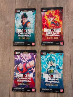 Dragon Ball Fusion World TCG Blazing Aura FB02 Sleeved Blister Pack Art Set of 4