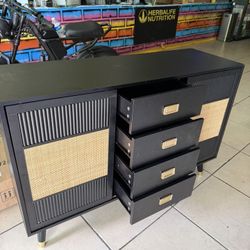 47” W Large Rattan Sideboard Buffet Cabinet with 4 Drawers and 2 sliding Doors,