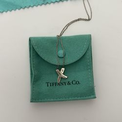 Tiffany & Co. Paloma Picasso Graffiti X Kiss Necklace  925 Sterling Silver 16"  16" chain. Good pre-loved condition comes with original blue pouch. Au