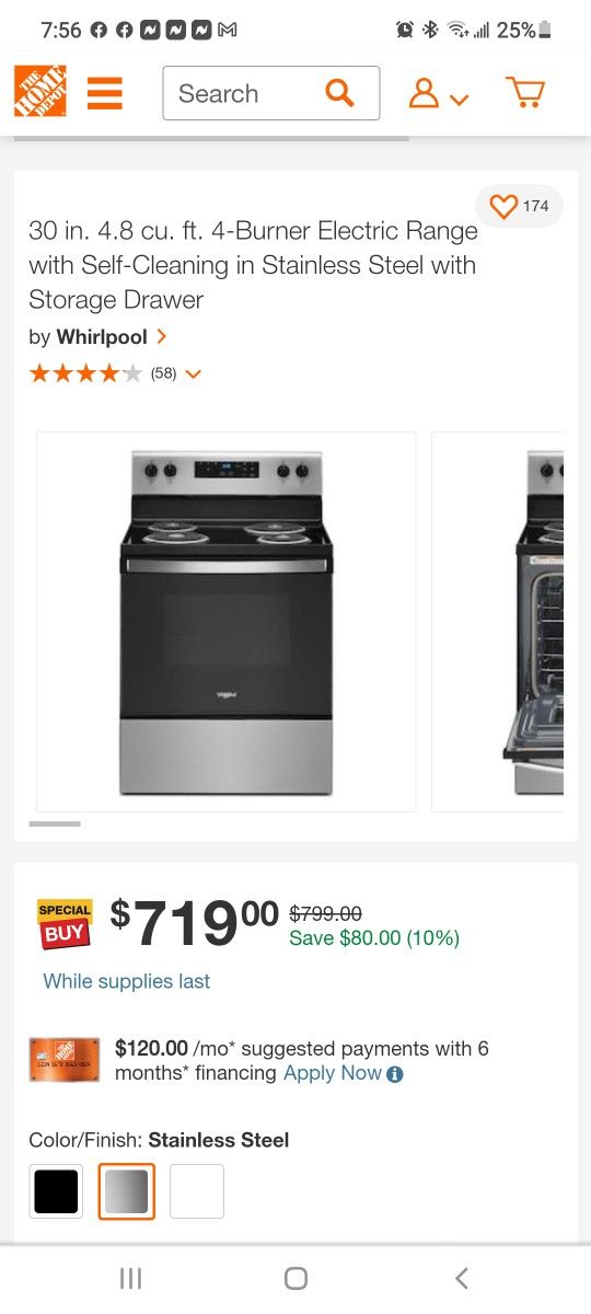 New Whirlpool Electric Stove