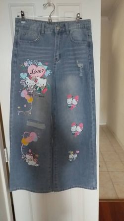 Women's Jeans Bundle — 2 Pairs, Size L / Waist 30 — New (Kitty Print & Dark Wide Leg)