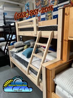 Twin full whitewash bunk bed with mattresses colchones cama