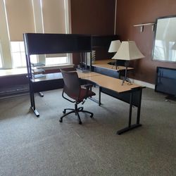 Office Furniture- Desks With hutches, Lamps, File Organizers