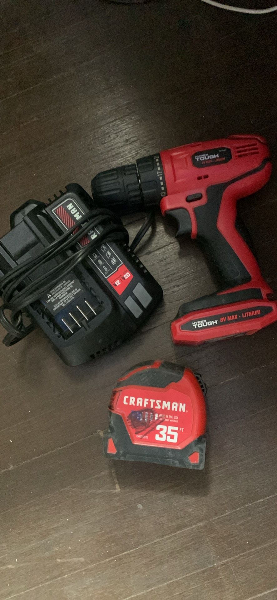 Craftsman Charger, Hyper Tough 8v Drill, Craftsman 35 Ft Tape
