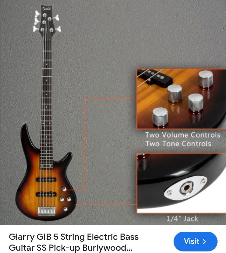 GLARRY GIB 5 STRING ELECTRIC BASS GUITAR $100
